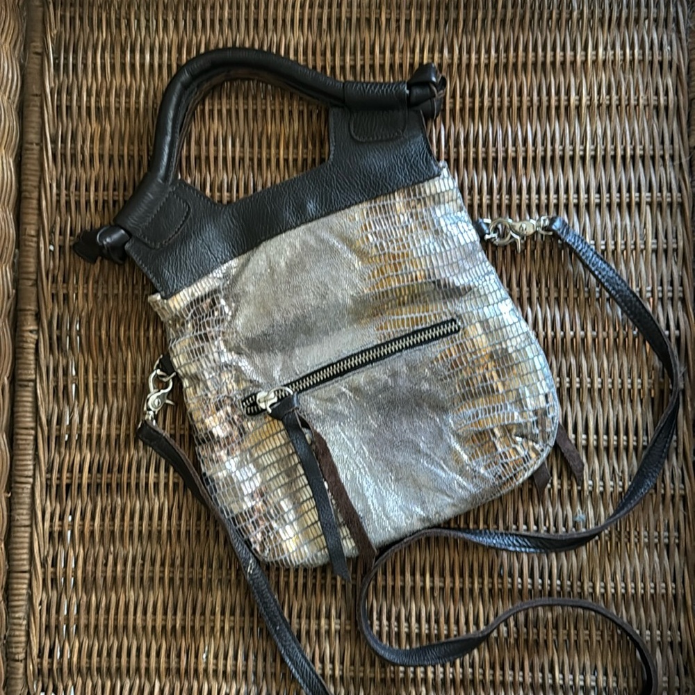 Foley and Corinna disco city bag brown leather with gold and silver metallic